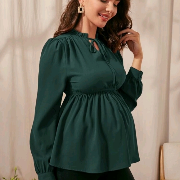 Maternity Frill Tie Neck Peplum Top - Picture 4 of 6